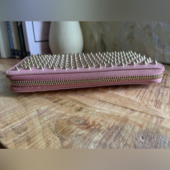 CHRISTIAN LOUBOUTIN zippy long wallet gold panettone spikes rose pink leather - Picture 4 of 14